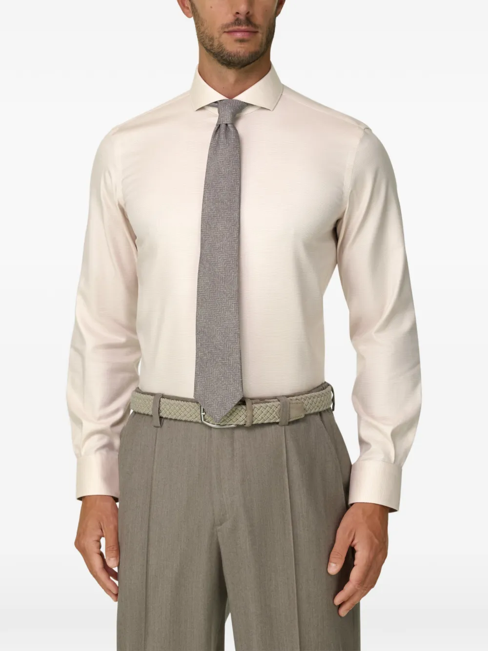 Boggi Milano shirt in Non-Iron cotton dobby slim-fit Beige