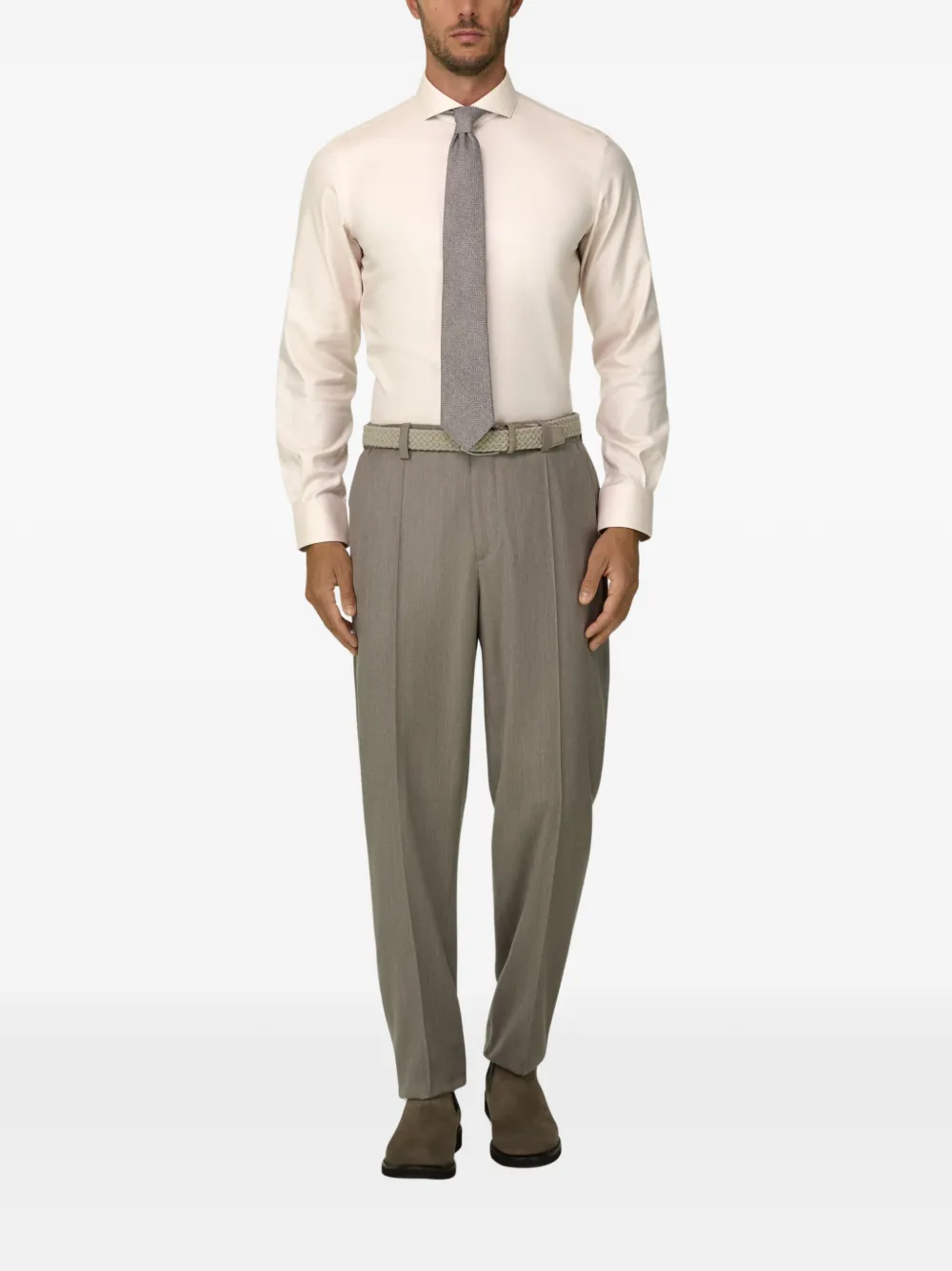 Boggi Milano shirt in Non-Iron cotton dobby slim-fit Beige