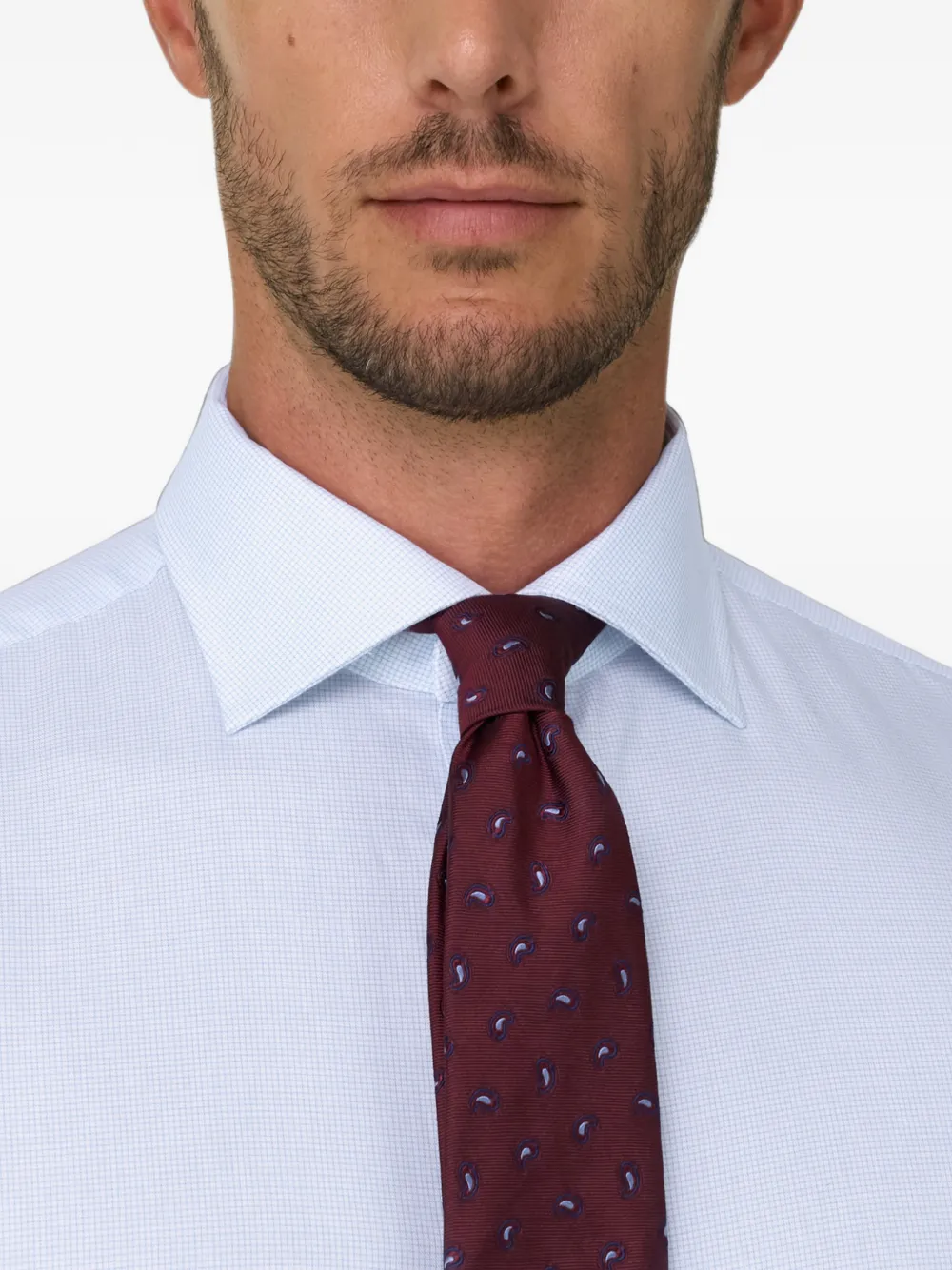 Boggi Milano shirt checked cotton twill regular fit Blauw