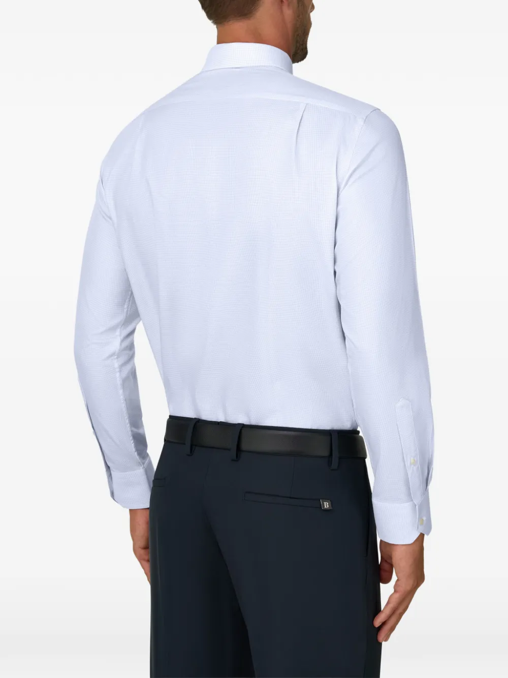 Boggi Milano shirt checked cotton twill regular fit Blauw