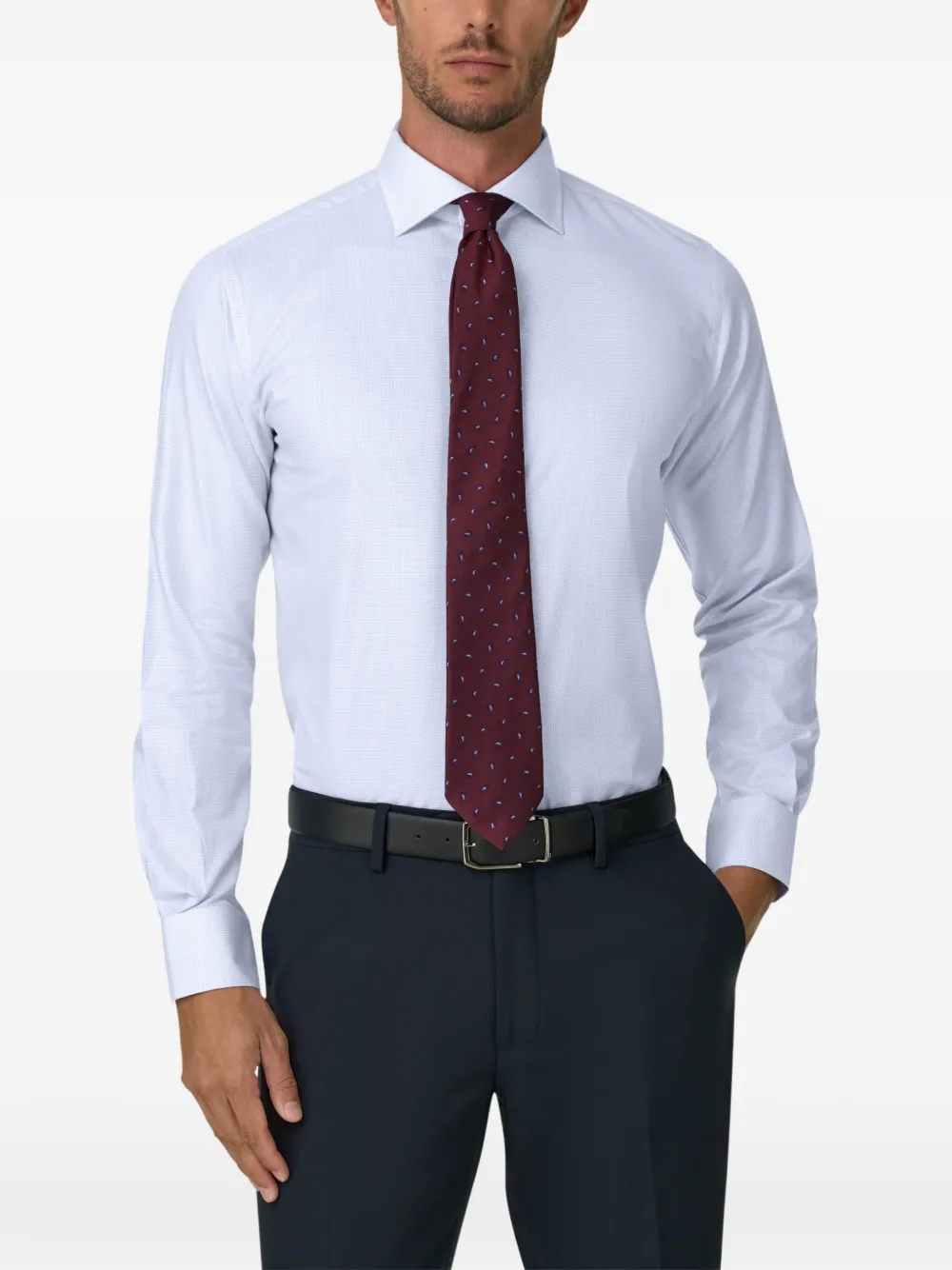 Boggi Milano shirt checked cotton twill regular fit Blauw