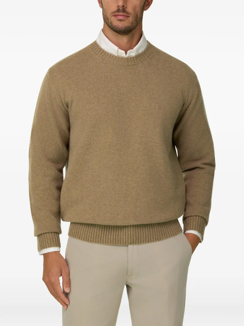 Boggi Milano crew neck jumper in wool blend Beige