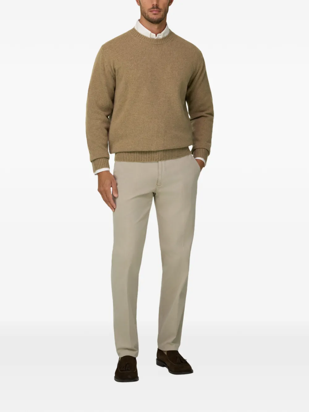 Boggi Milano crew neck jumper in wool blend Beige
