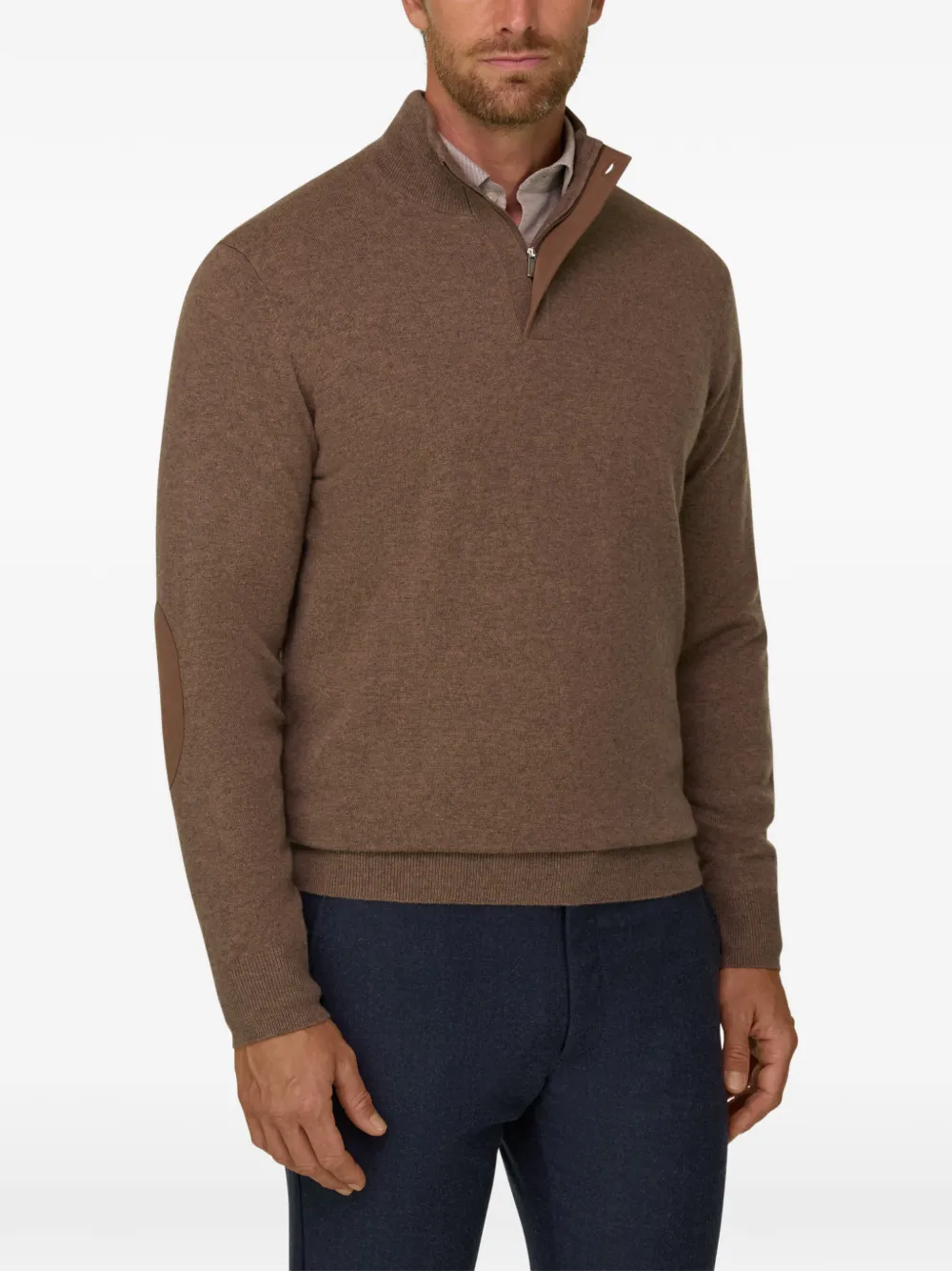 Boggi Milano roll-neck jumper quarter-zip wool cashmere mélange Bruin
