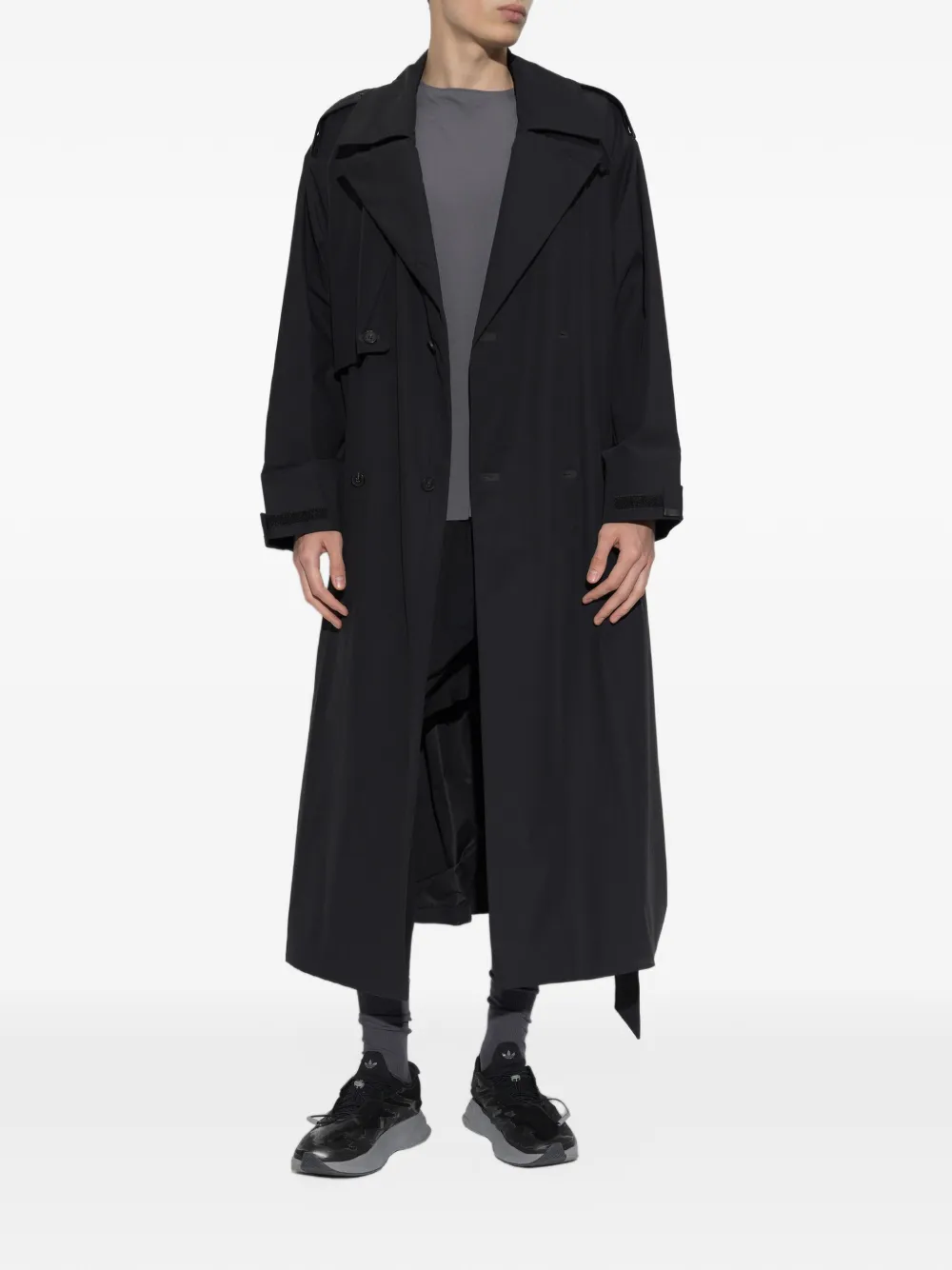 adidas double-breasted belted coat Zwart