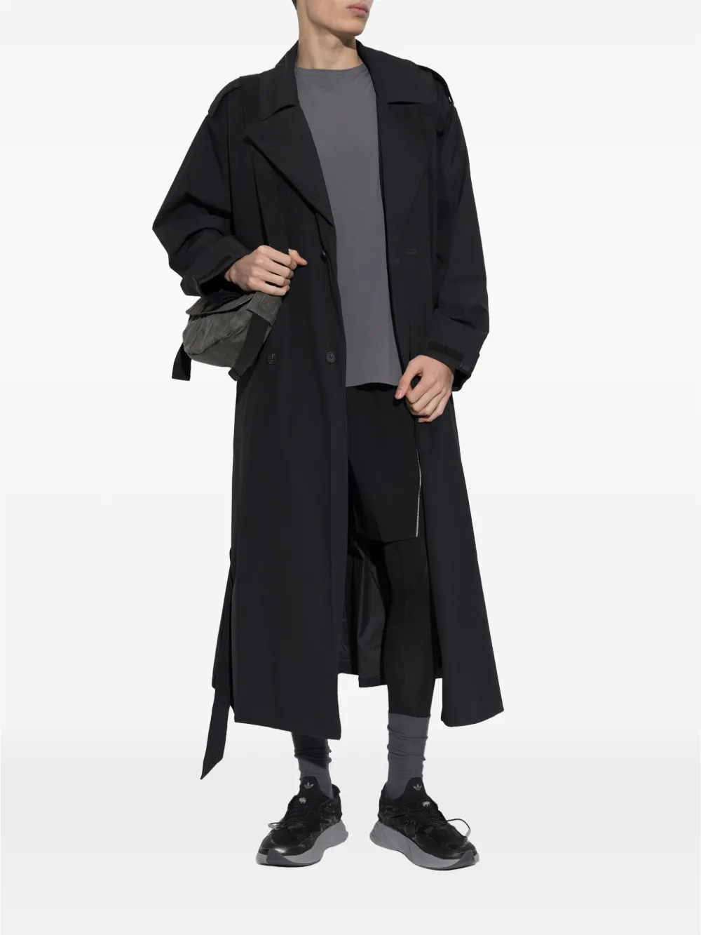 adidas double-breasted belted coat Zwart