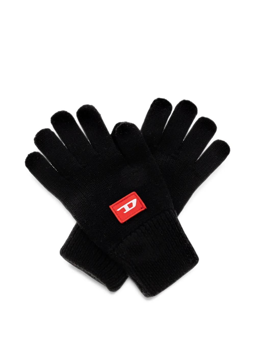 Diesel Kids touchscreen gloves in wool-blend knit - Nero