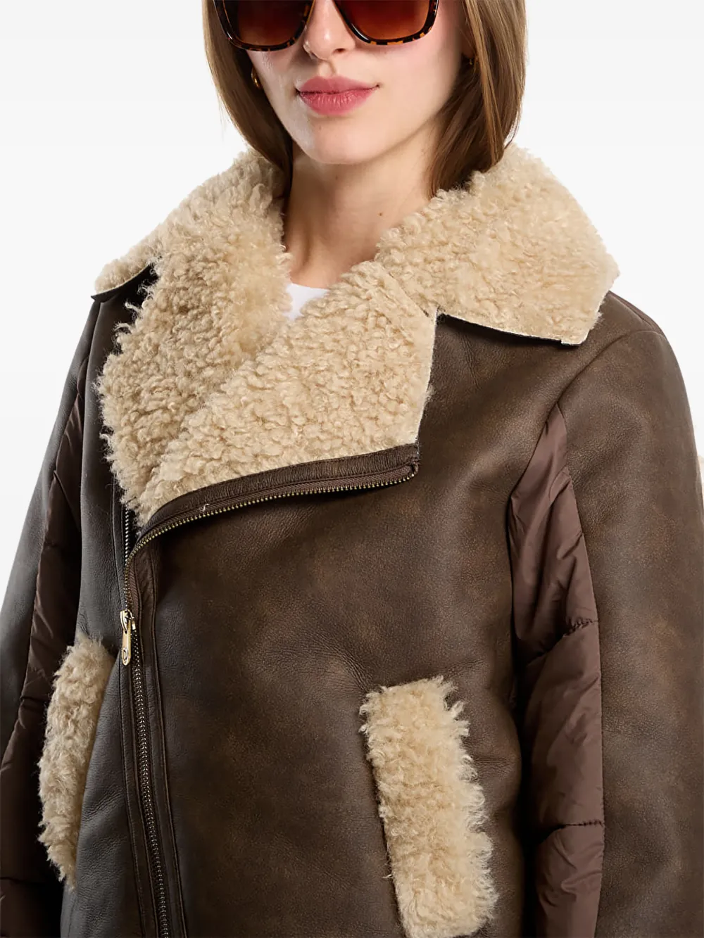 Desigual shearling-trim quilted jacket Bruin