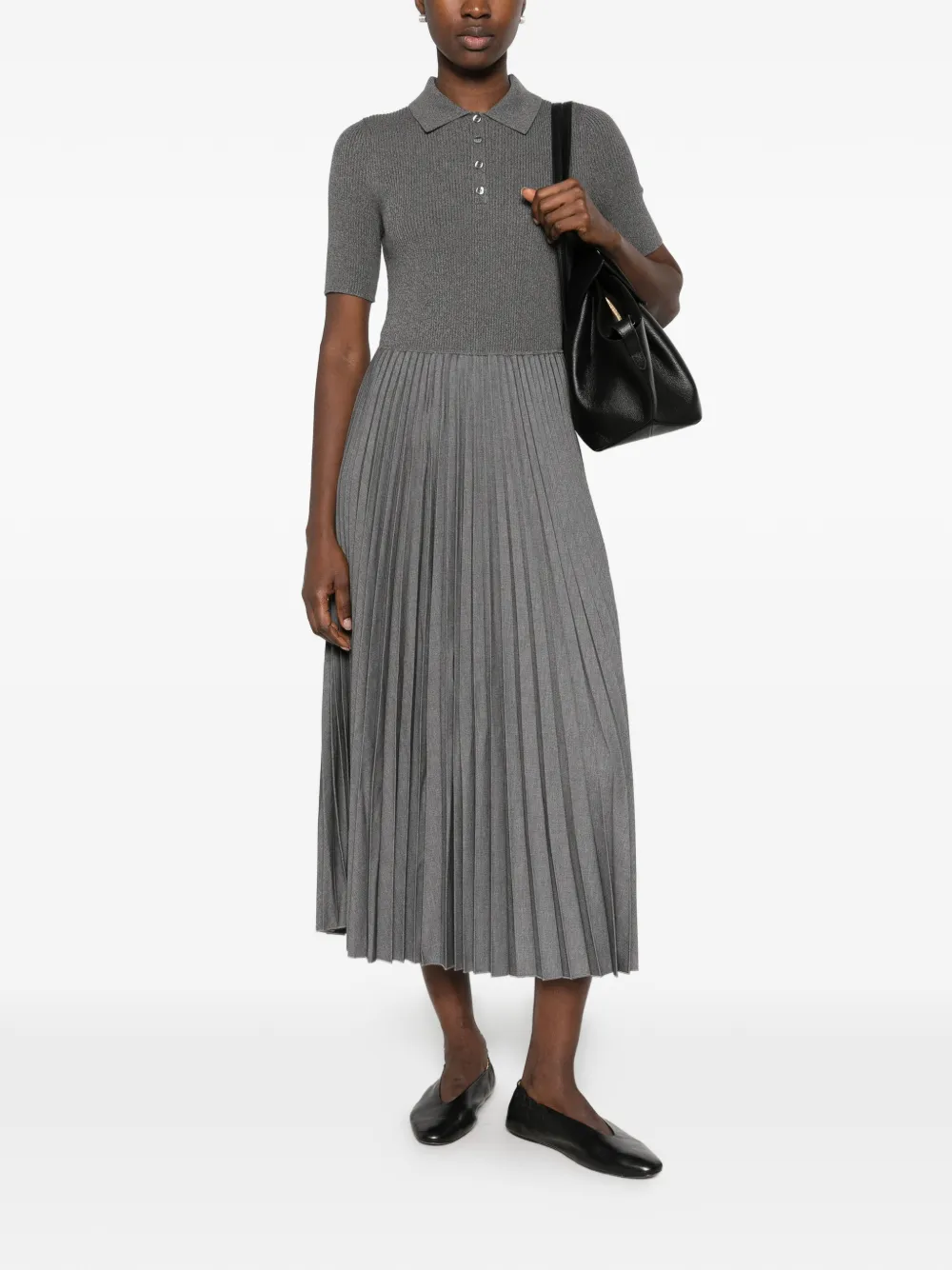 BOSS ribbed pleated dress Grijs