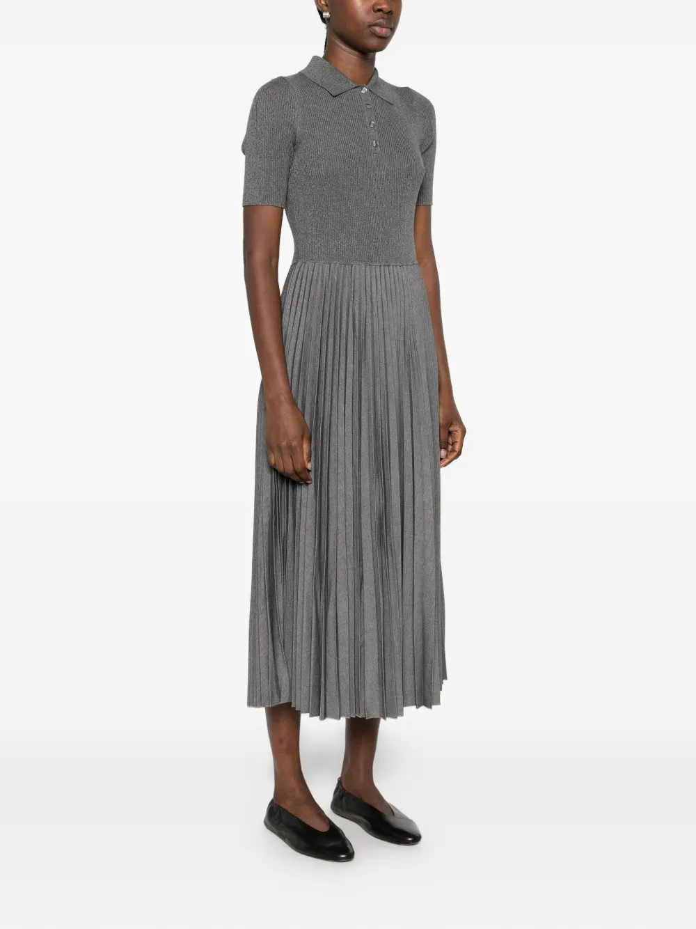 BOSS ribbed pleated dress Grijs