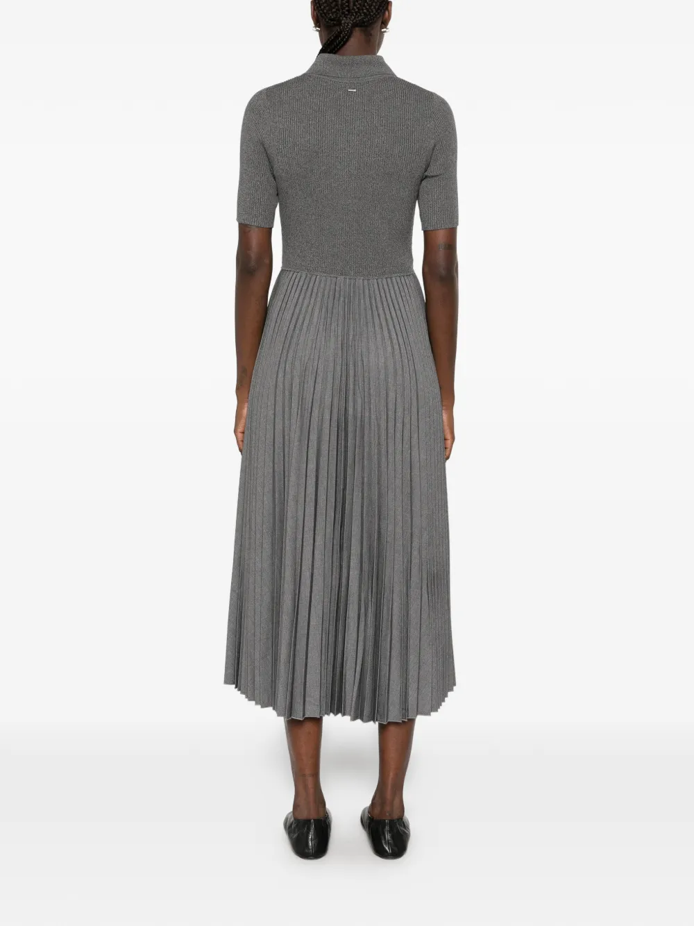 BOSS ribbed pleated dress Grijs
