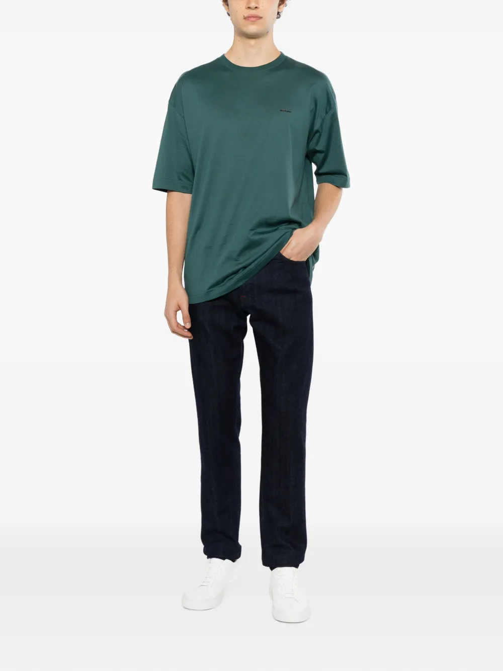 Kiton logo-embroidered T-shirt Blauw