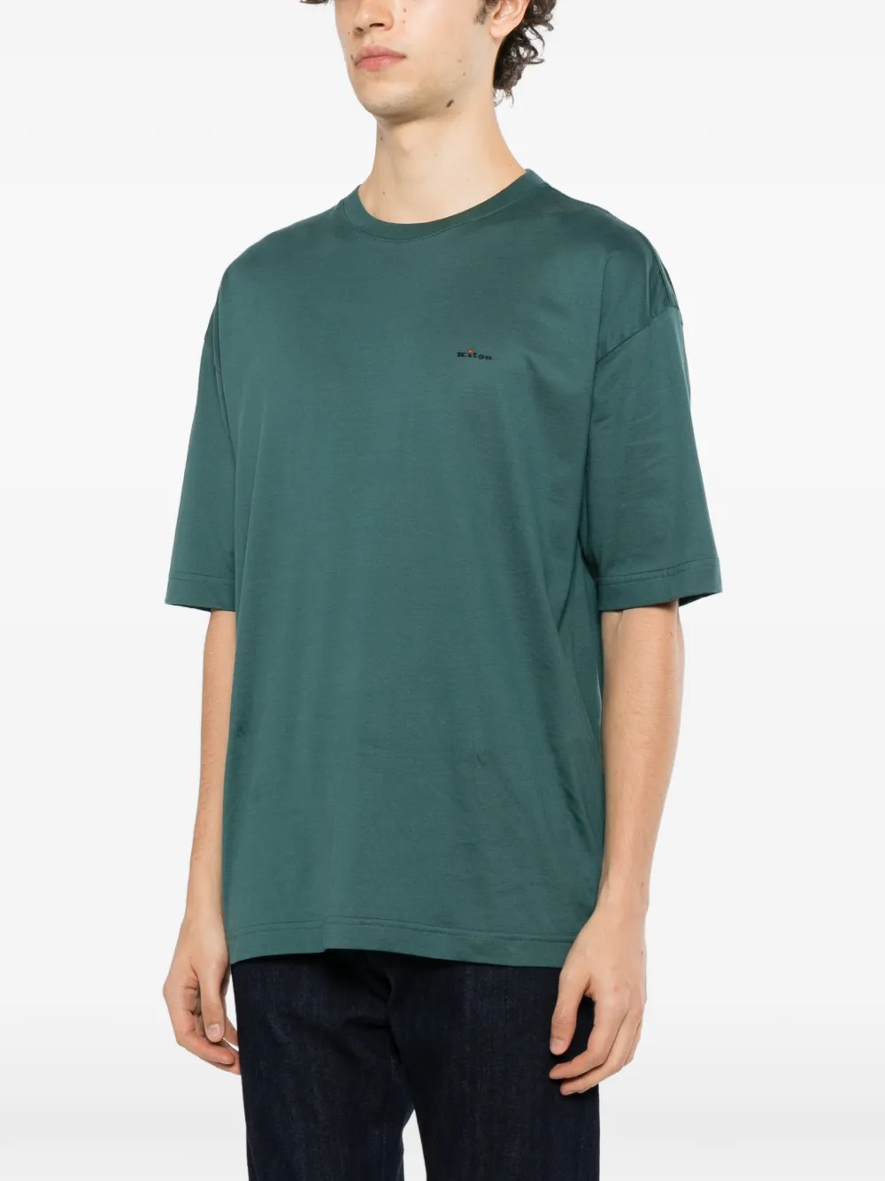 Kiton logo-embroidered T-shirt Blauw