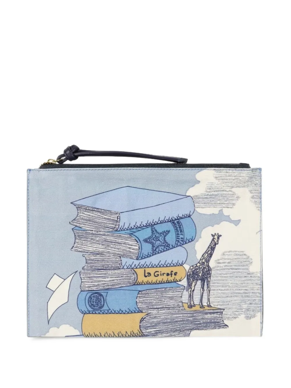 Inoui Editions embroidered graphic-print clutch bag - Blu