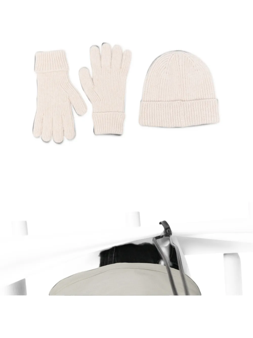 Barbour Pendle ribbed-knit beanie hat and gloves gift set Beige