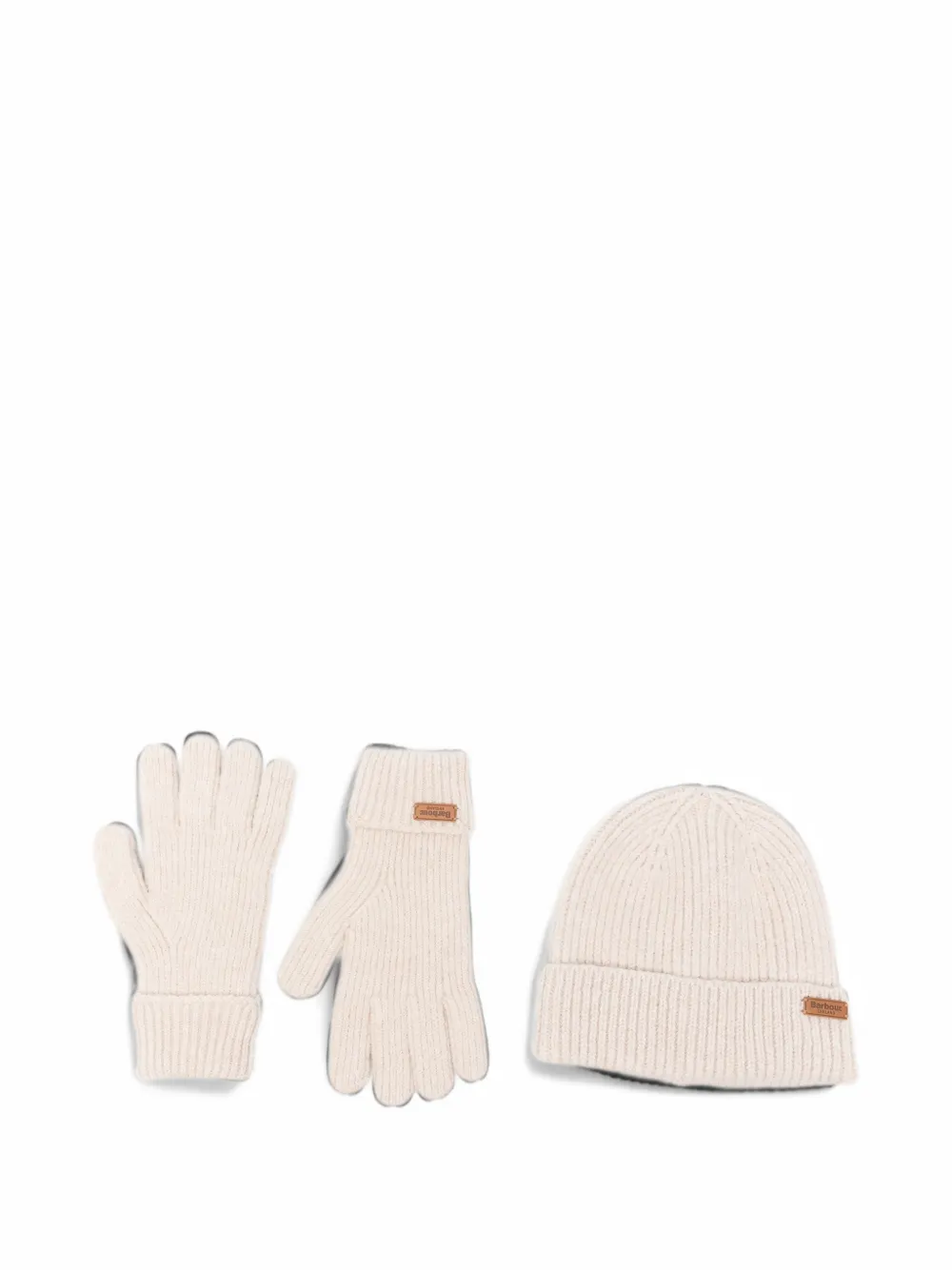 Barbour Pendle ribbed-knit beanie hat and gloves gift set - Nude