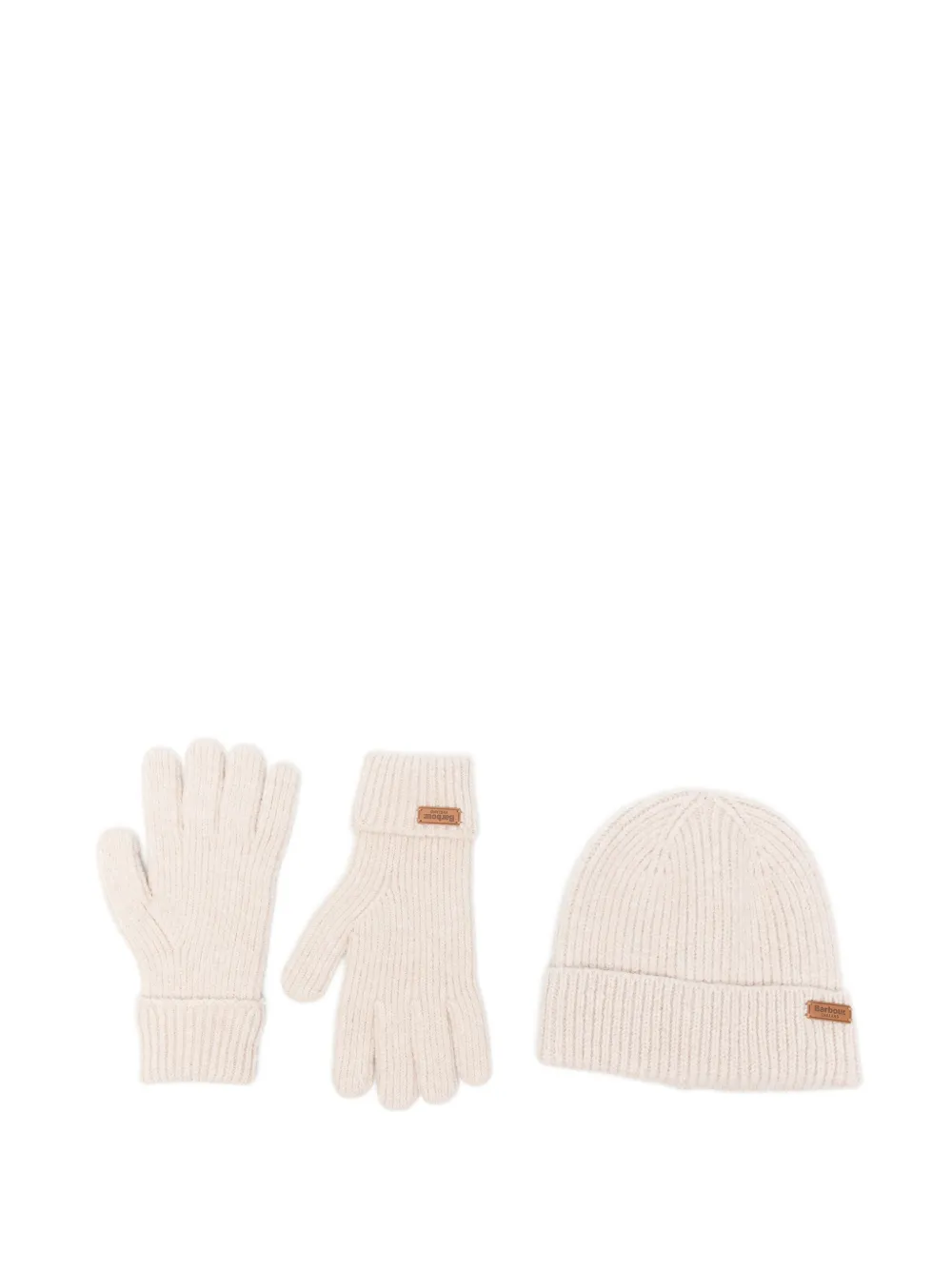Barbour Pendle ribbed-knit beanie hat and gloves gift set Beige
