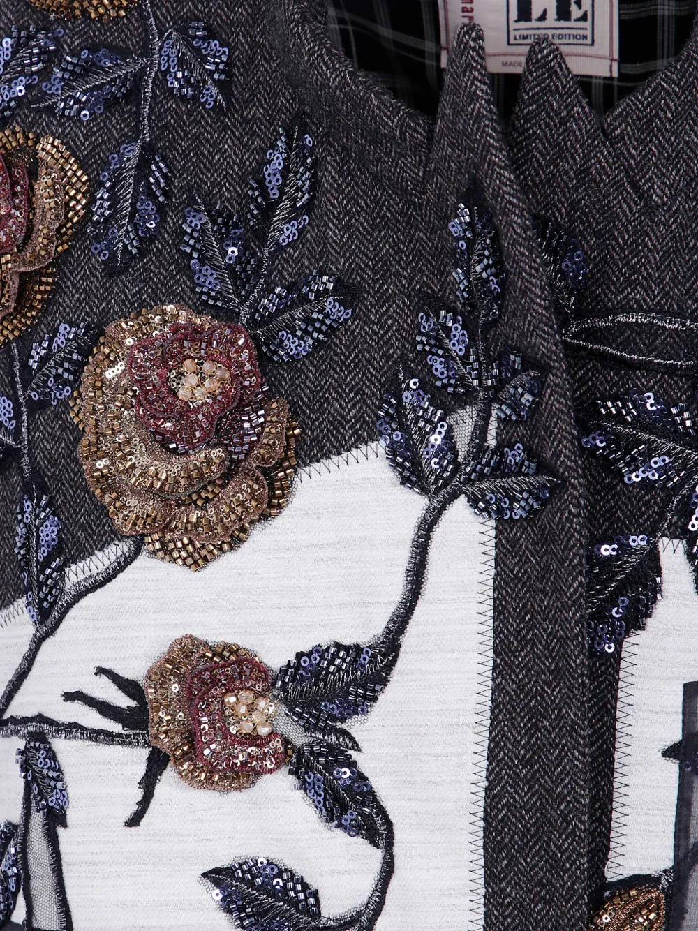 Antonio Marras floral-embellished herringbone blazer Grijs