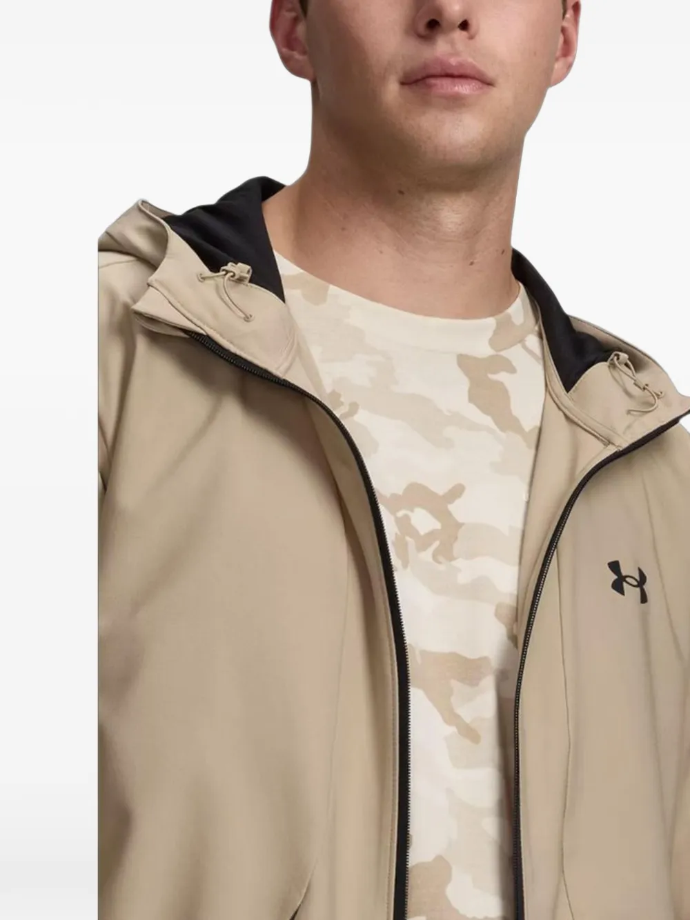 Under Armour logo-print zip-up hooded jacket Beige