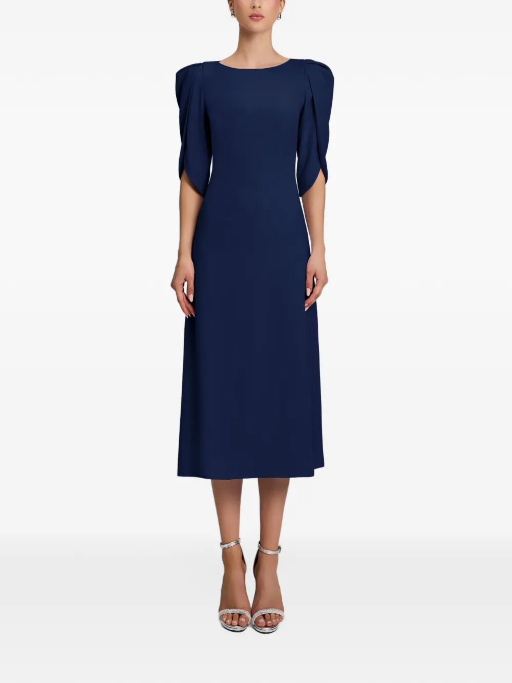CRISTALLINI Consuelo puff-sleeve midi dress Blauw