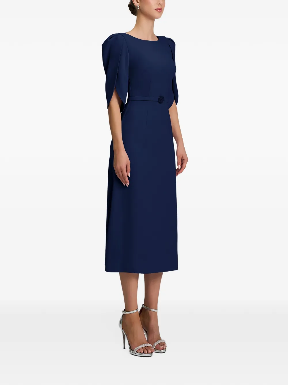 CRISTALLINI Consuelo puff-sleeve midi dress Blauw