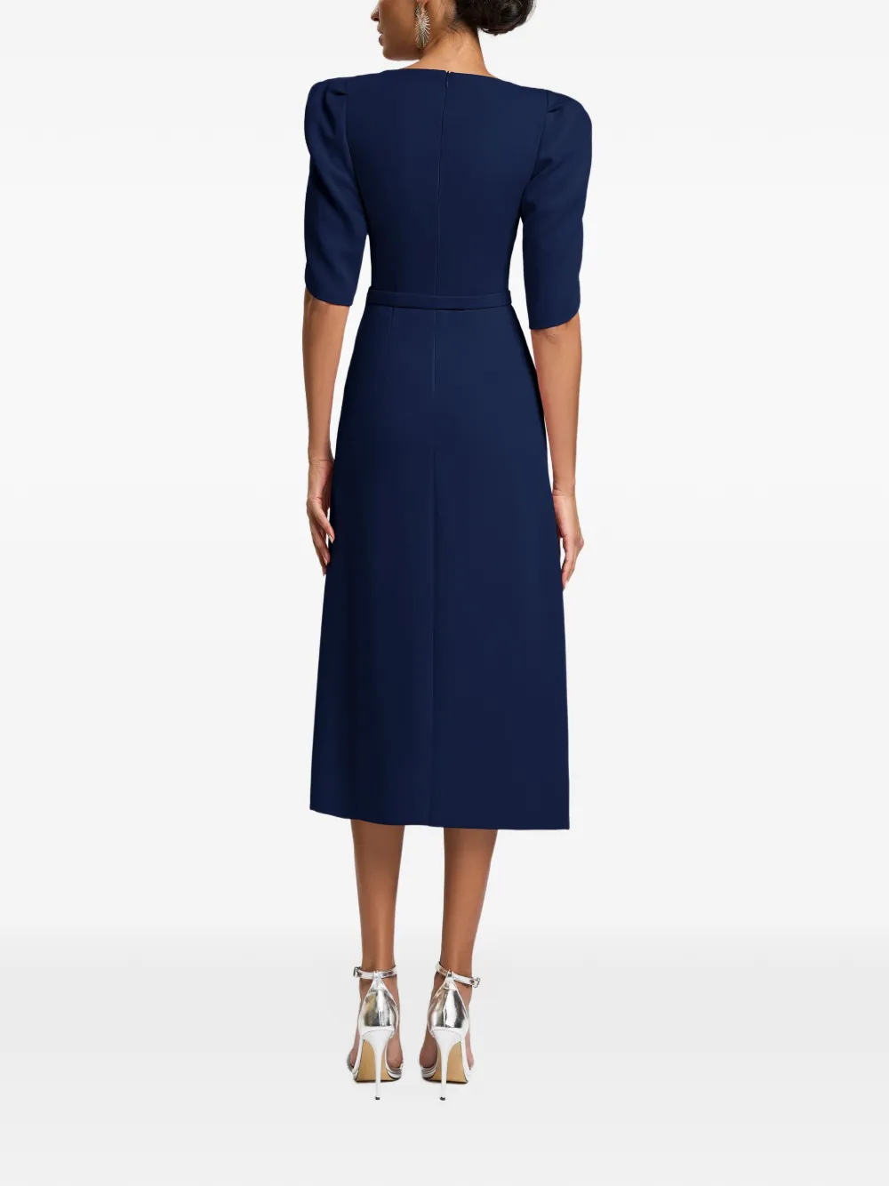 CRISTALLINI Consuelo puff-sleeve midi dress Blauw