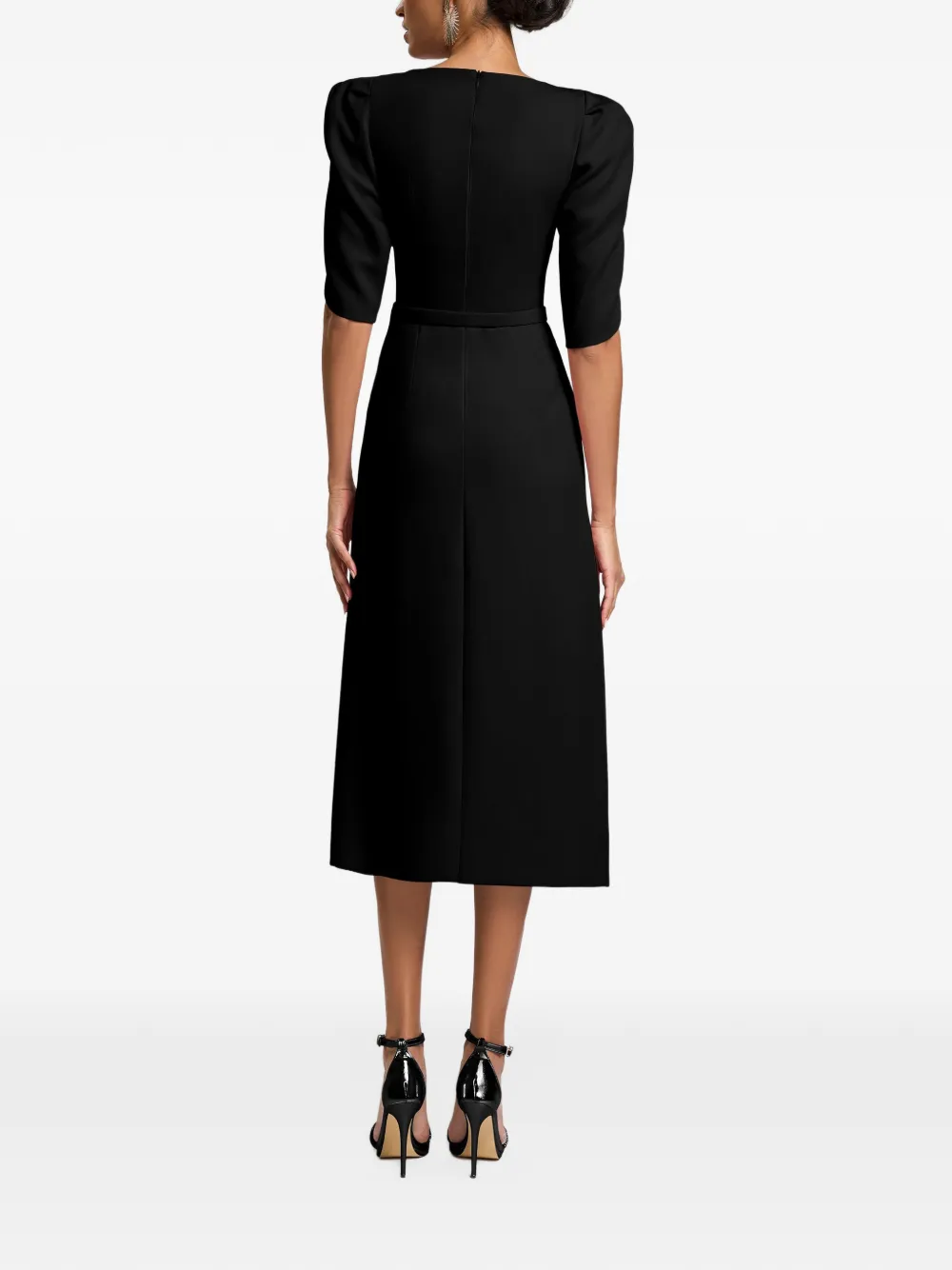 CRISTALLINI belted puff-sleeve dress Zwart
