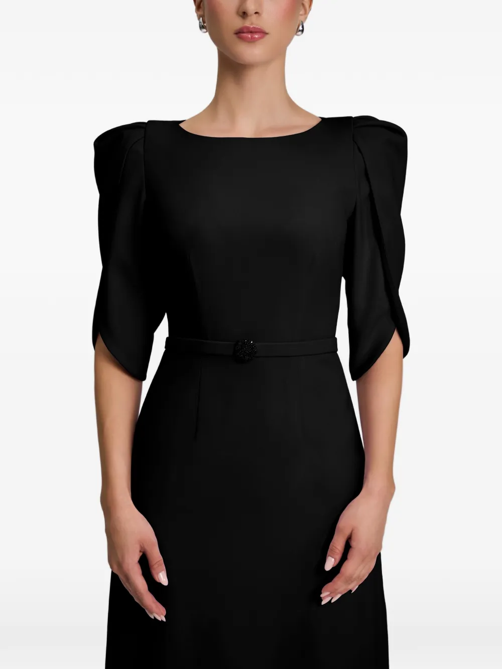 CRISTALLINI belted puff-sleeve dress Zwart