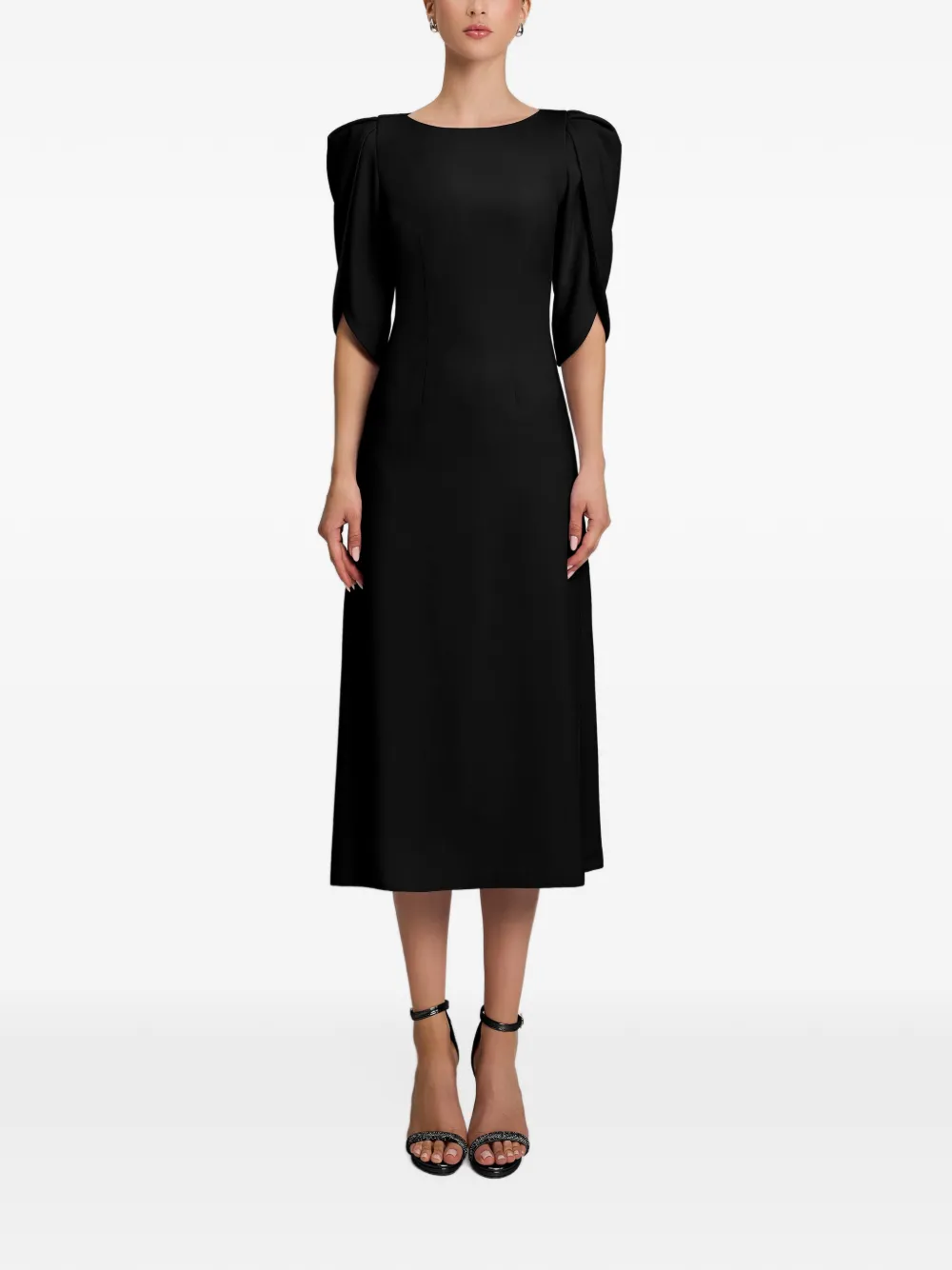 CRISTALLINI belted puff-sleeve dress - Black