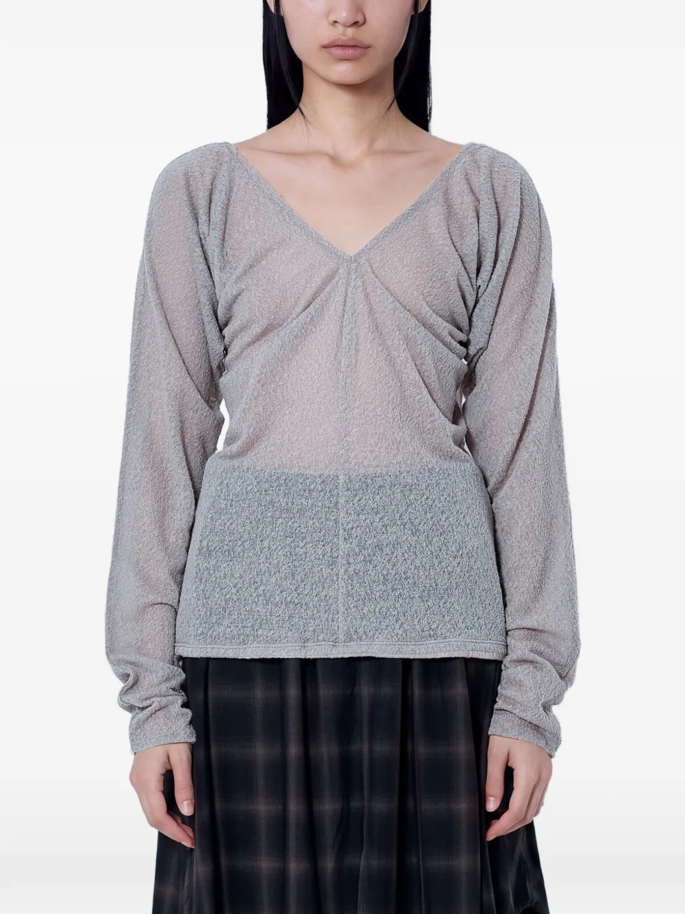 OUR LEGACY sheer gathered V-neck top Grijs
