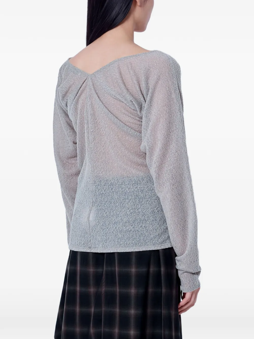 OUR LEGACY sheer gathered V-neck top Grijs