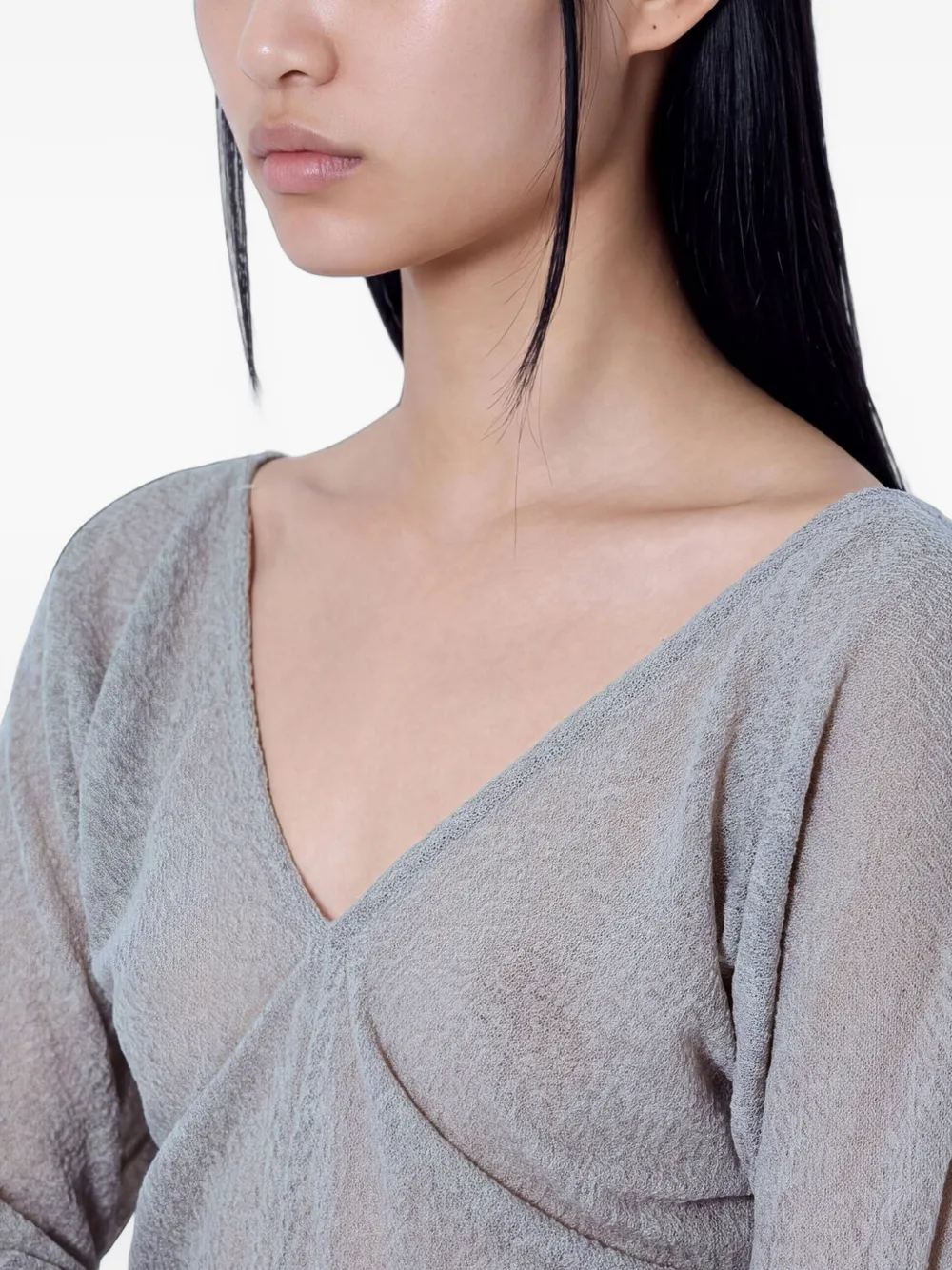 OUR LEGACY sheer gathered V-neck top Grijs