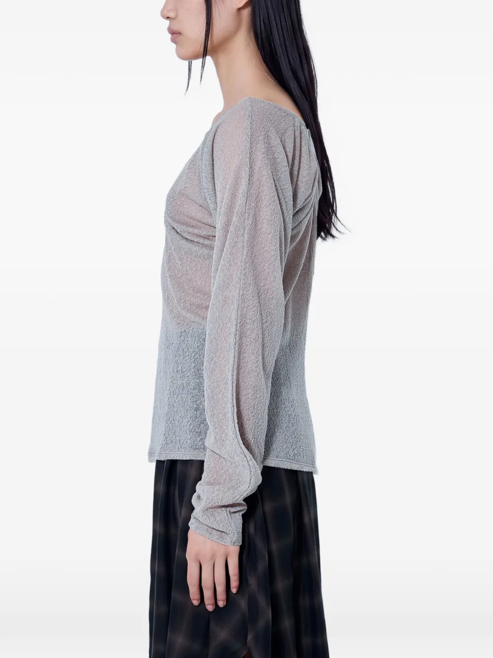 OUR LEGACY sheer gathered V-neck top Grijs