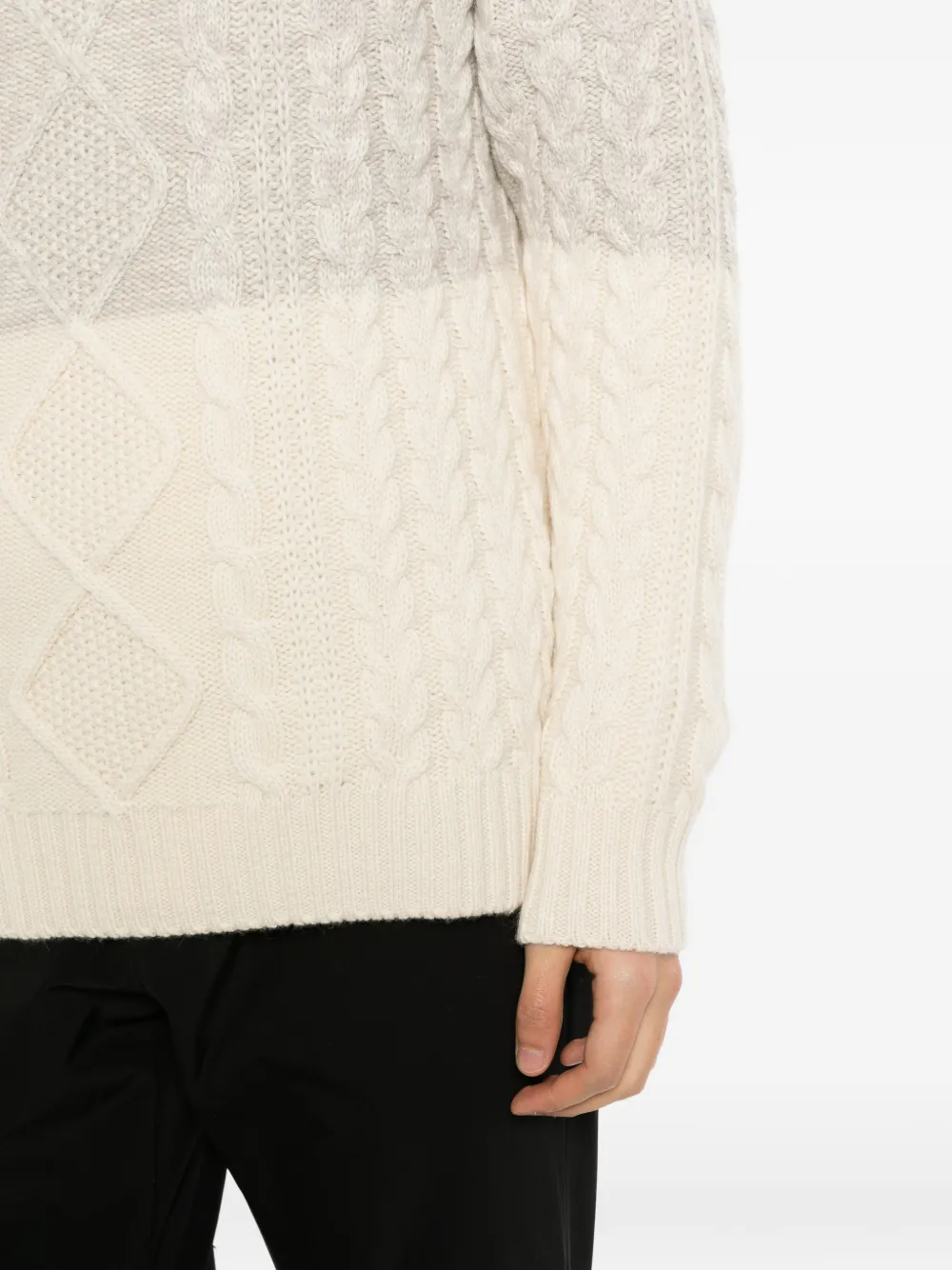 Kiton cable-knit colour-block sweater Beige