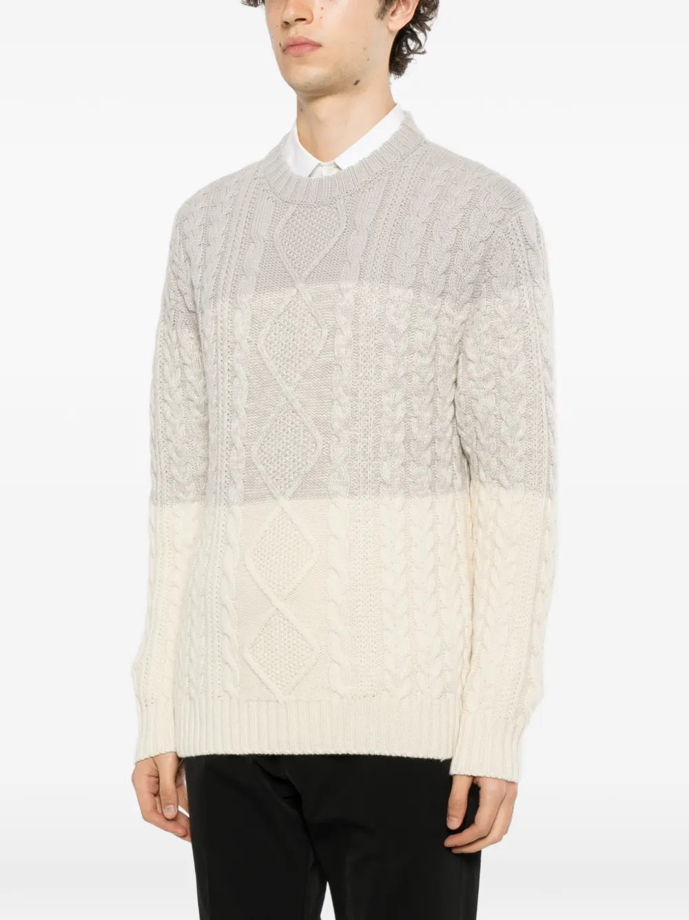 Kiton cable-knit colour-block sweater Beige