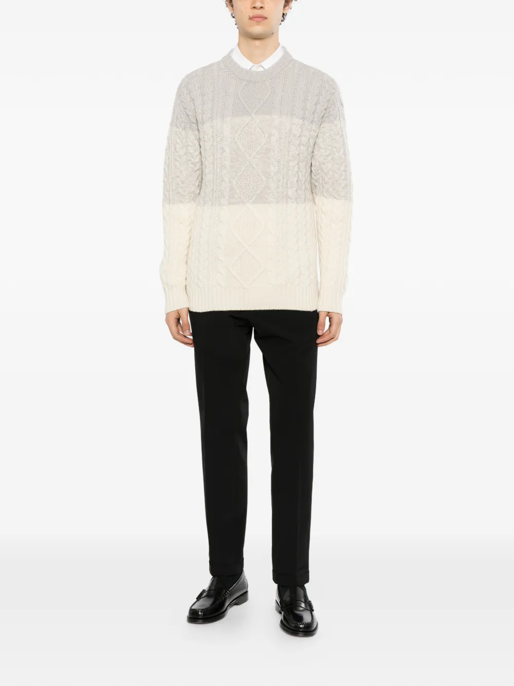 Kiton cable-knit colour-block sweater Beige