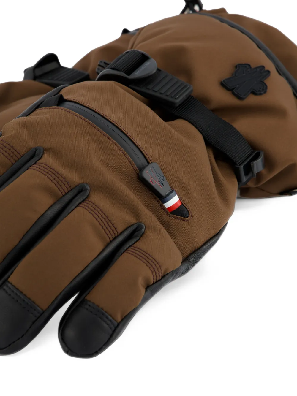 Moncler Grenoble padded leather-trim gloves Bruin