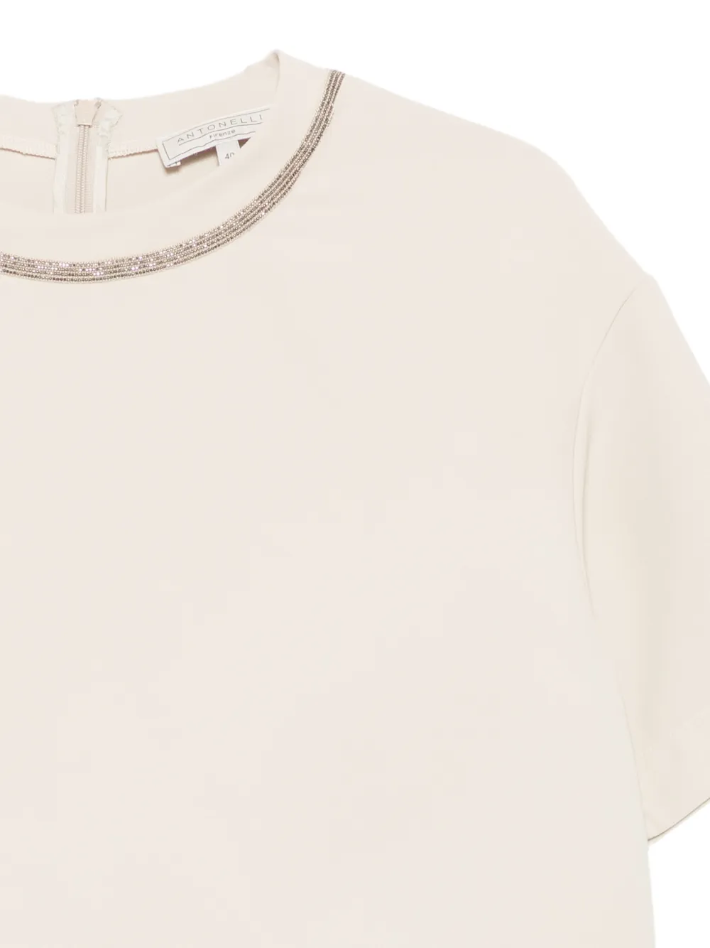 Antonelli Blouse verfraaid met kralen en korte mouwen Beige