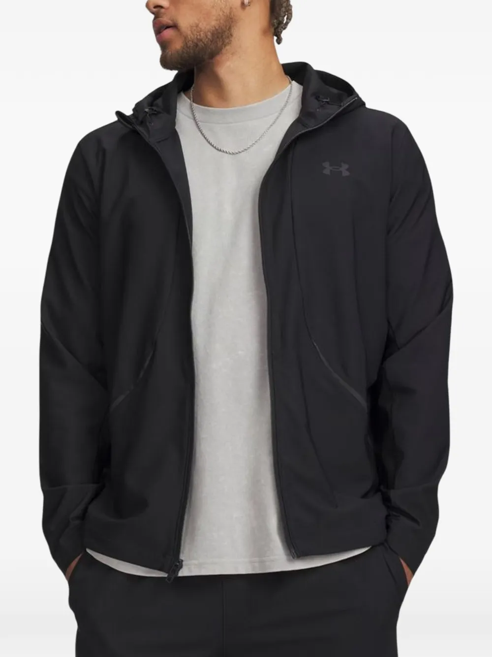 Under Armour zip-up drawstring hooded jacket Zwart