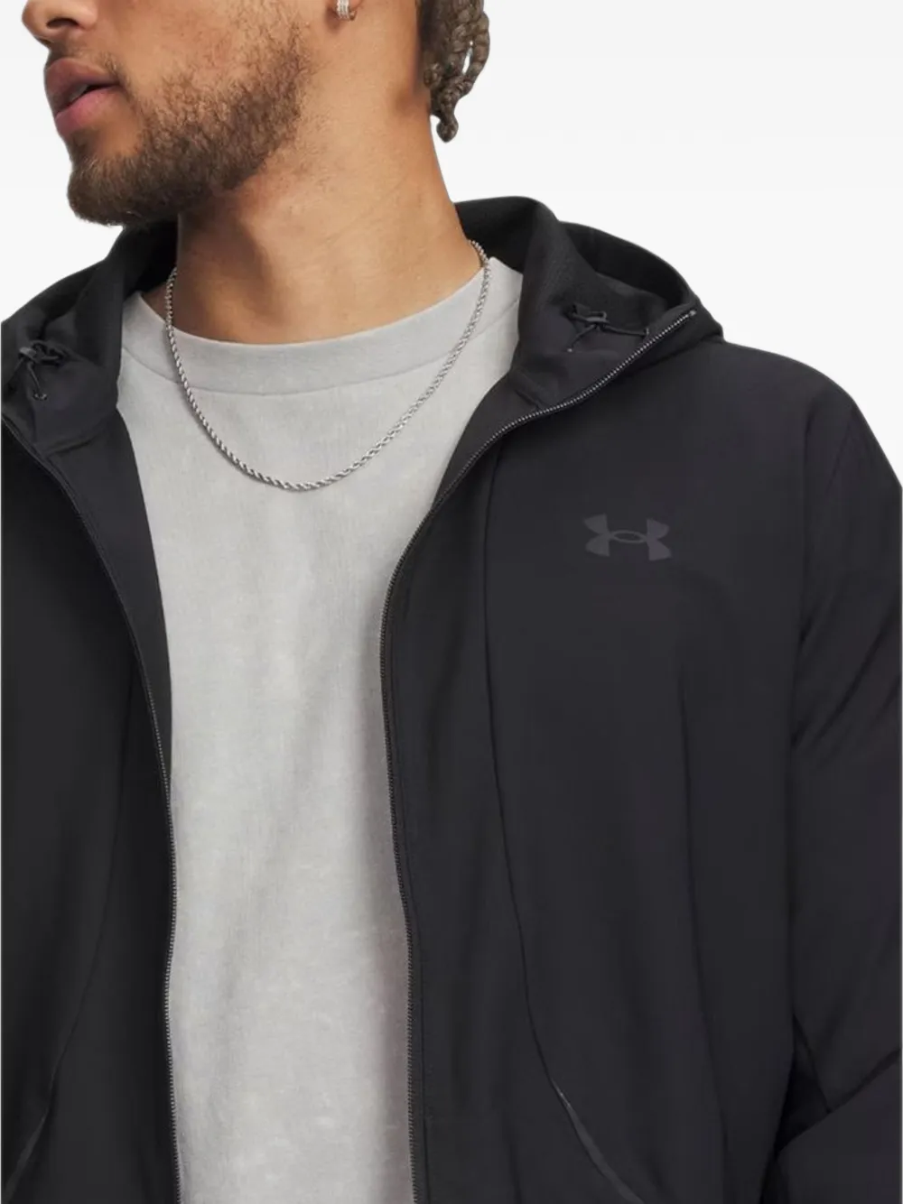 Under Armour zip-up drawstring hooded jacket Zwart