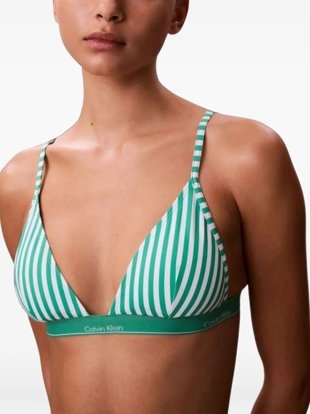 Calvin Klein Jeans striped-pattern bikini top Groen