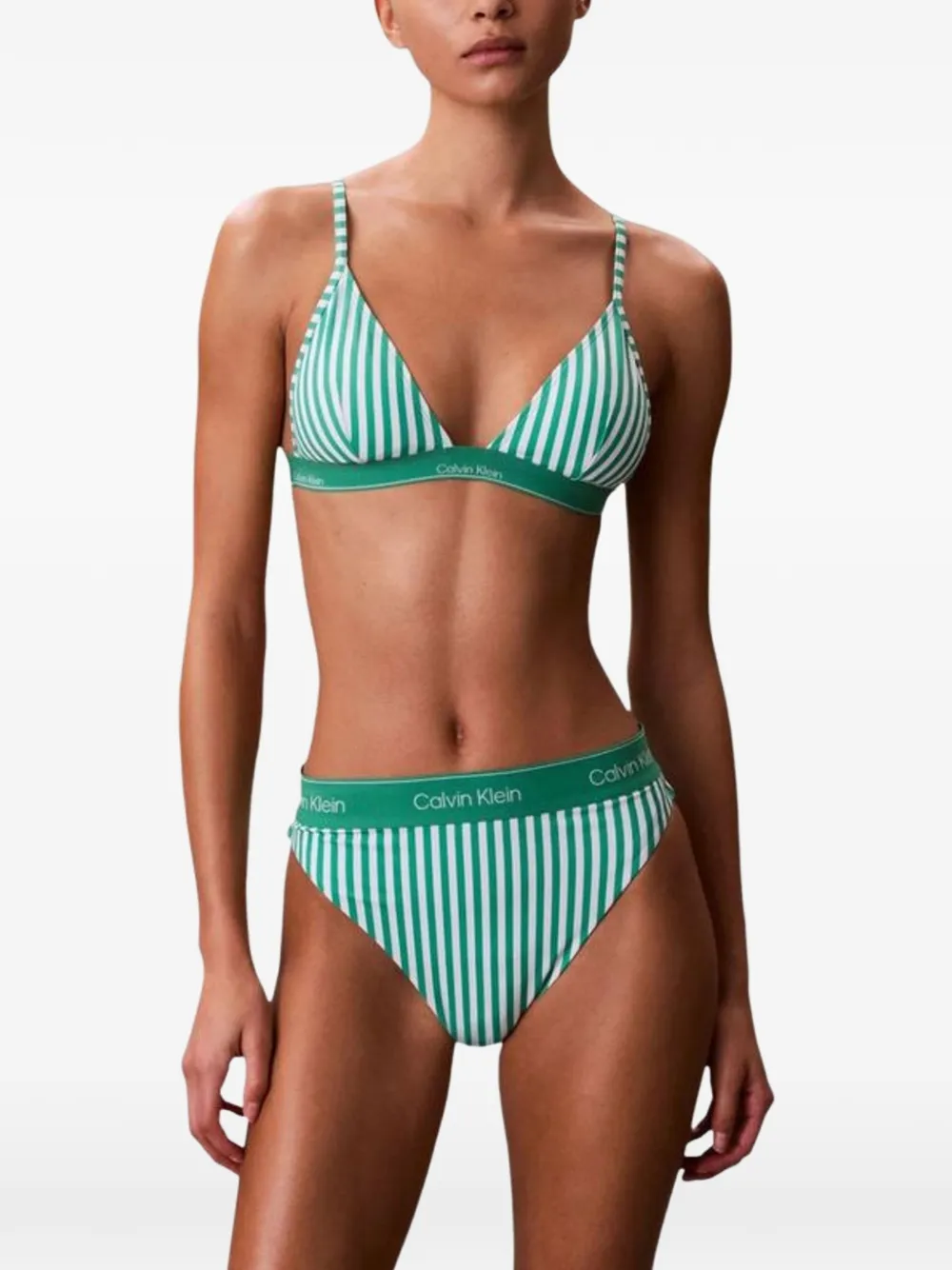 Calvin Klein Jeans striped-pattern bikini top Groen