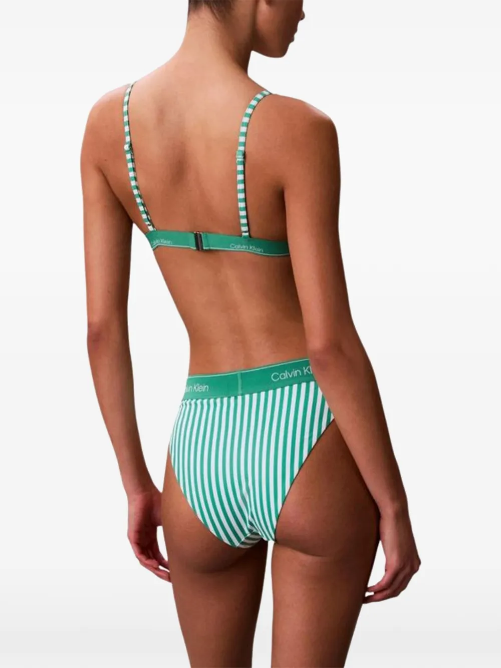 Calvin Klein Jeans striped-pattern bikini top Groen