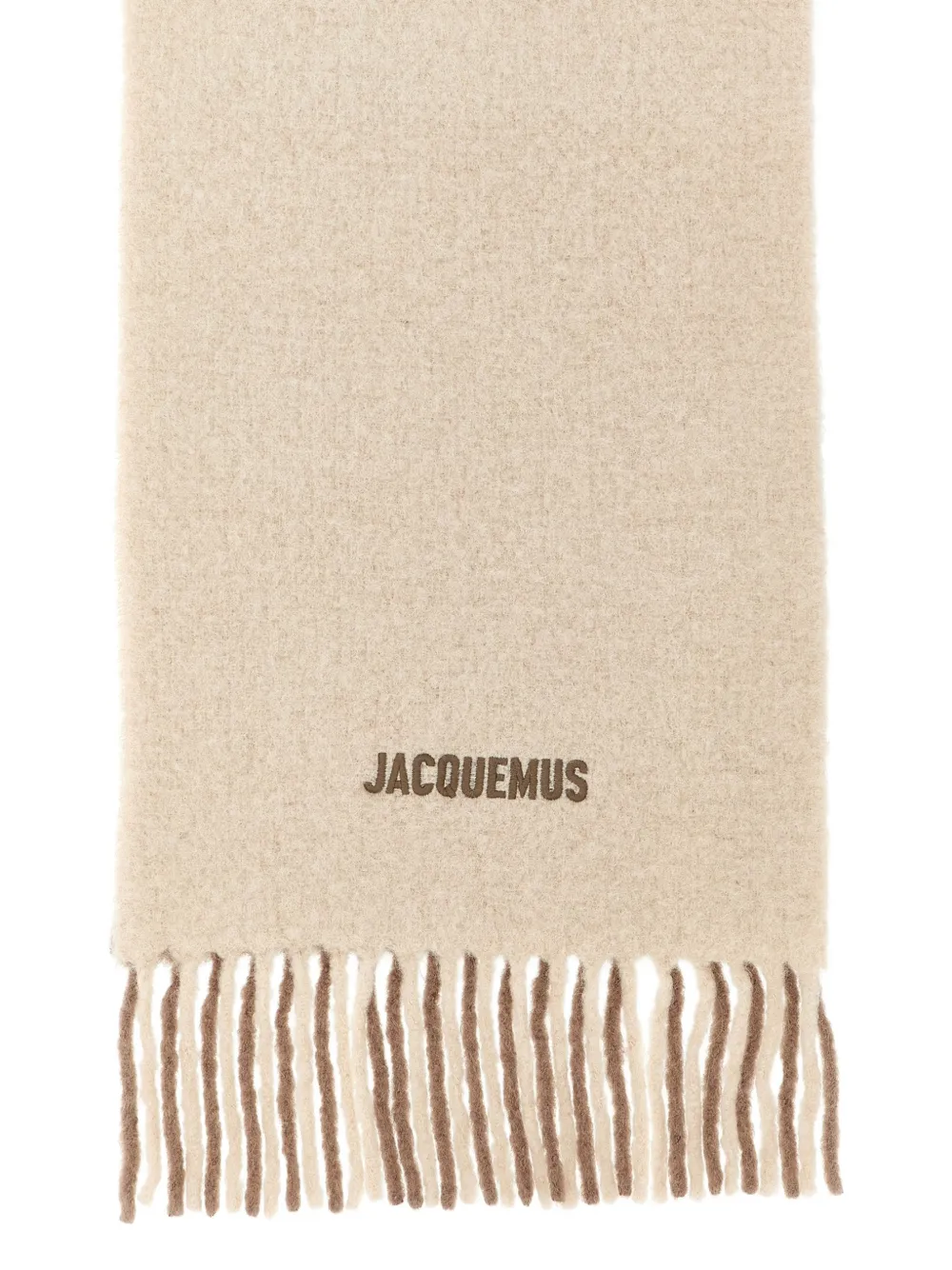 Jacquemus logo-embroidered fringed scarf Beige