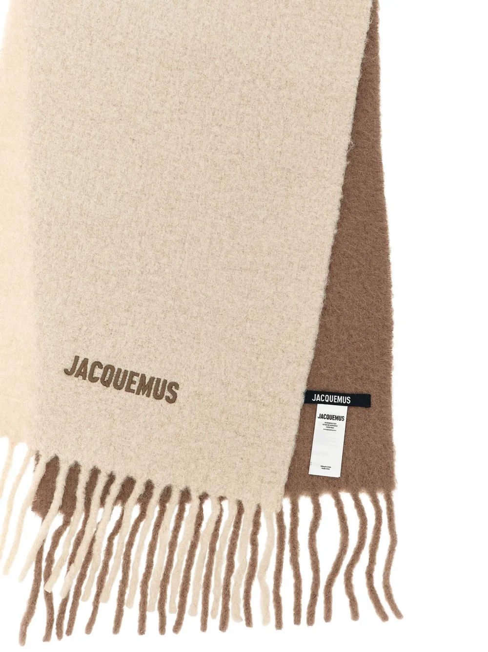 Jacquemus logo-embroidered fringed scarf Beige