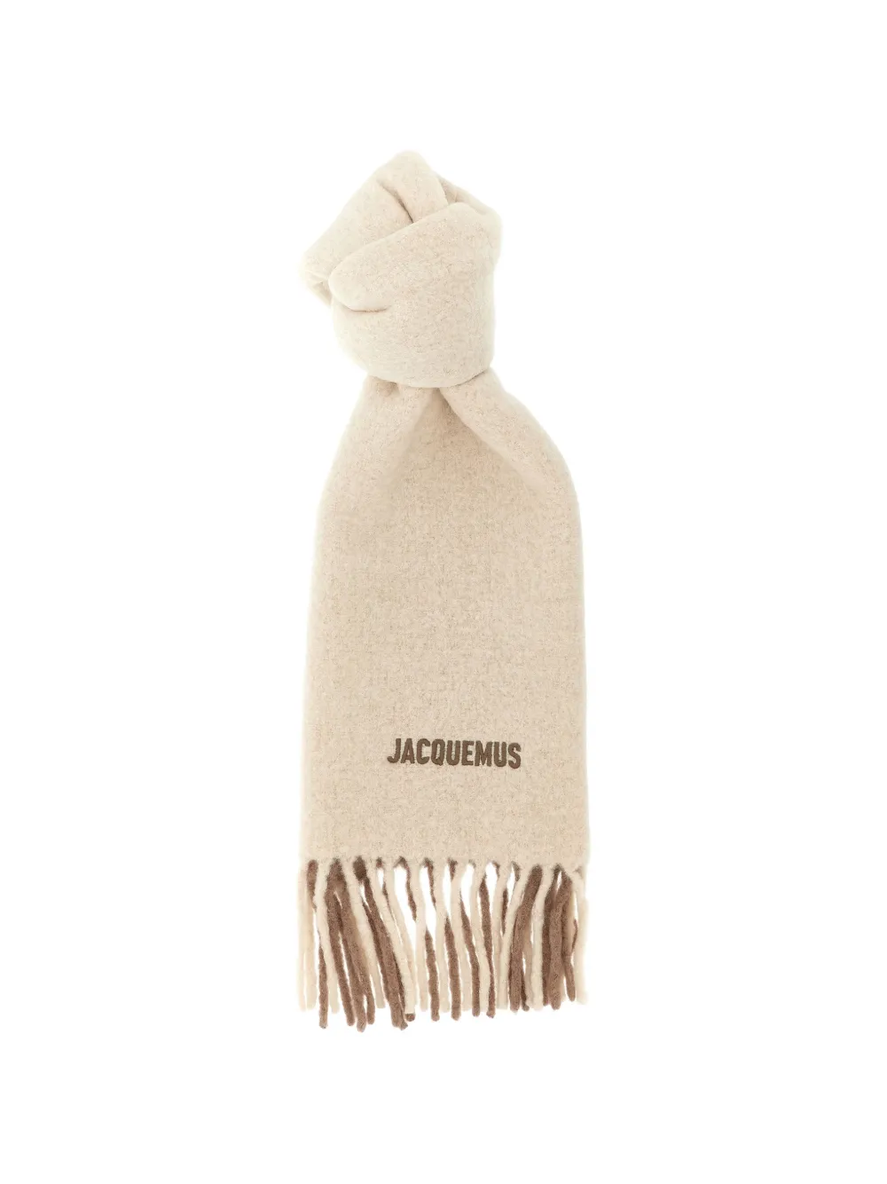Jacquemus logo-embroidered fringed scarf Beige