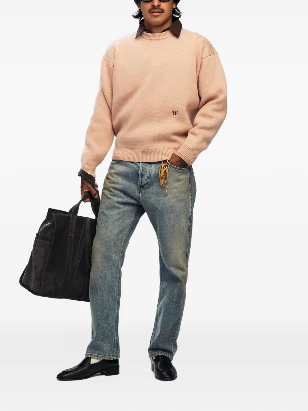Willy Chavarria logo-embroidered wool sweater Roze