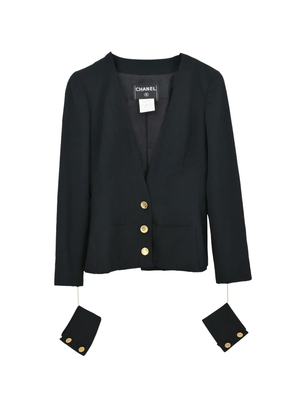 CHANEL Pre-Owned 2001 collarless logo-button jacket - Schwarz