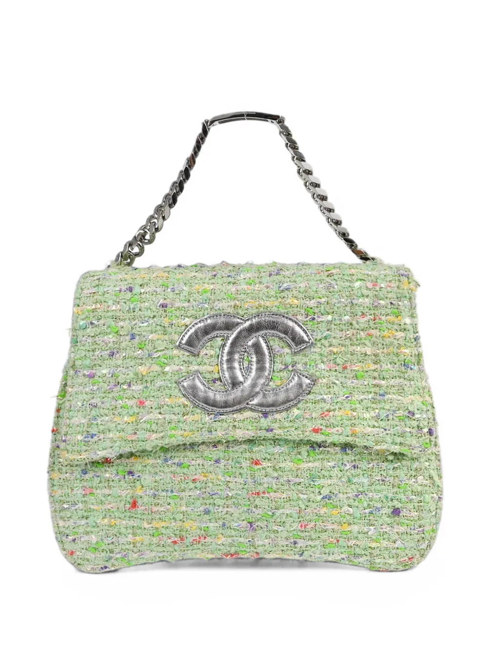 CHANEL Pre-Owned tweed CC turn-lock tote bag - Grün