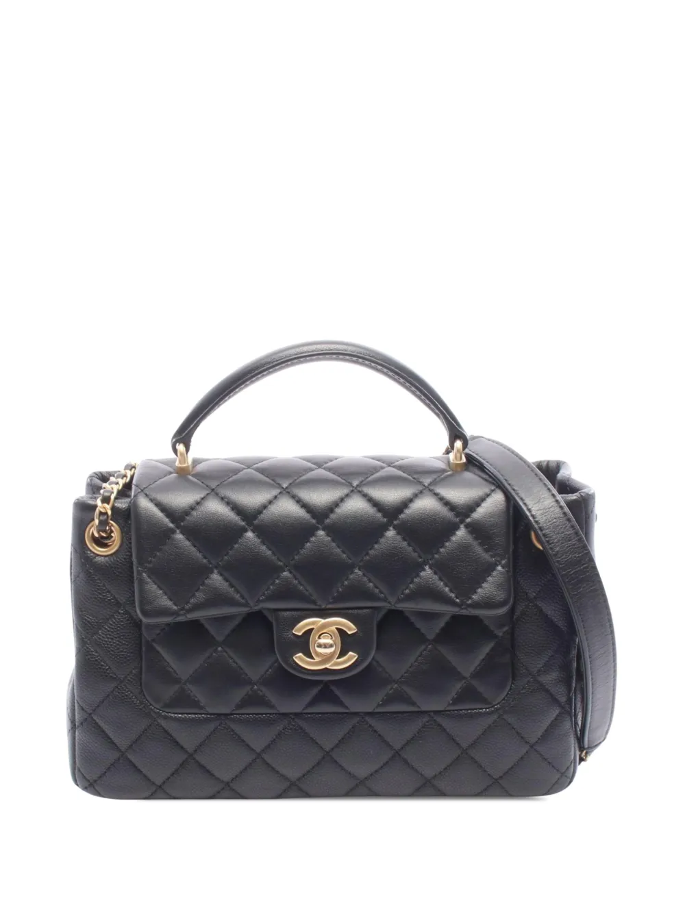 CHANEL Pre-Owned 2021-2026 Small Quilted Caviar Top Handle Flap satchel - Black